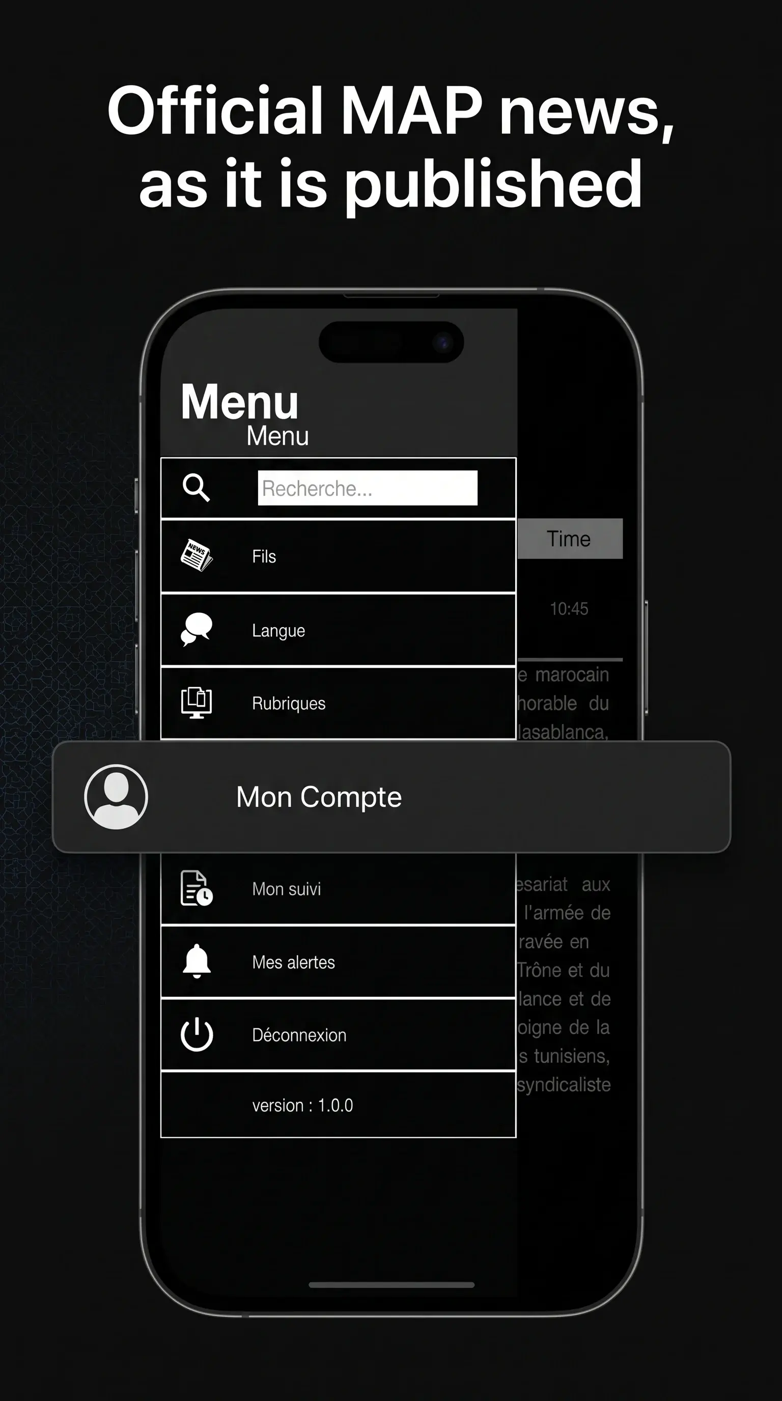 MAP News Display, app screen 1