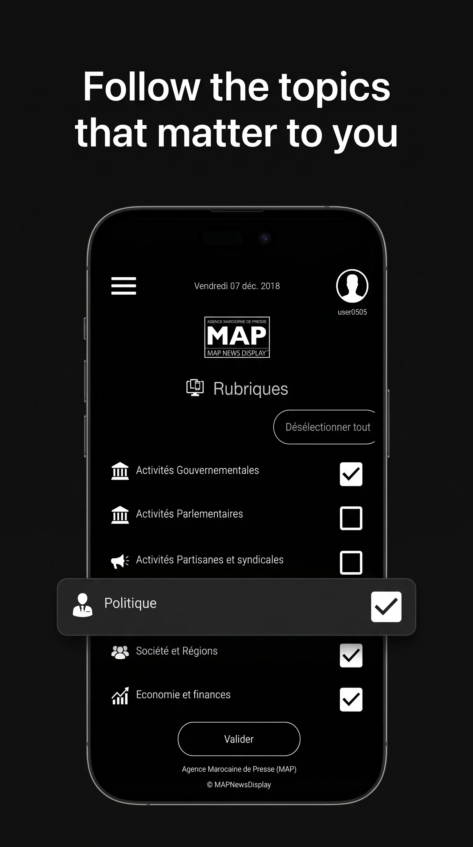 MAP News Display, app screen 3